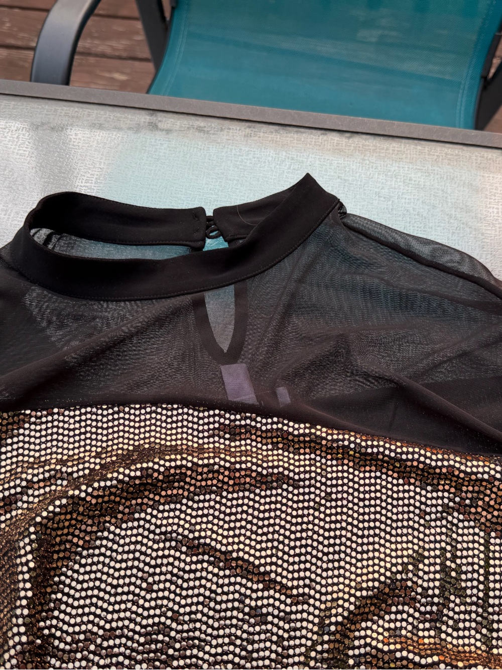Nine West Black Mesh Top with Gold Sequin Accents - Picture 3 of 10